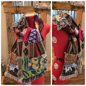 Upcycled Woven Blanket Patch SCARF winter handmade Dont Throw It Out